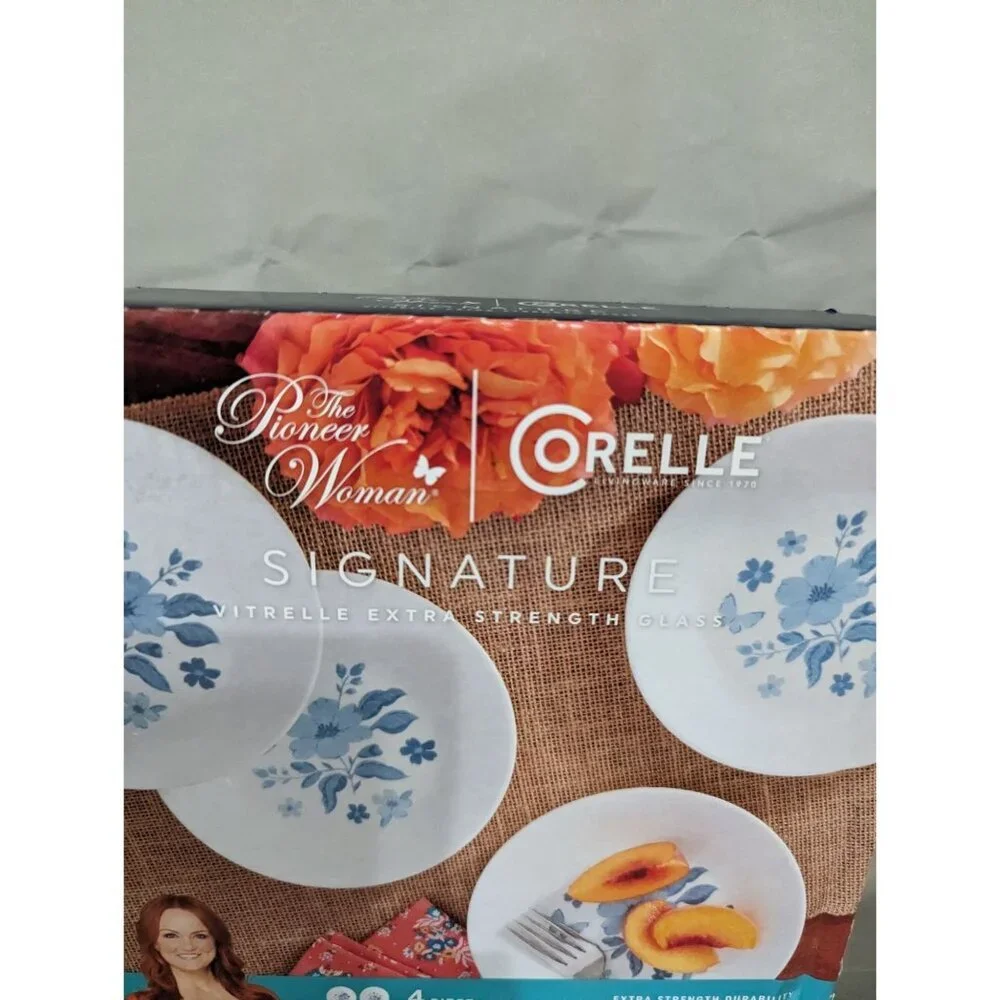 The Pioneer Woman Corelle Signature Evie Blue 4 Piece Appetizer Plate‎ Set Glass